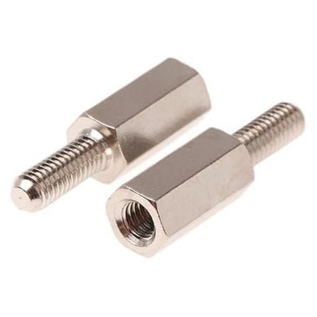 Newport Fasteners Hex Standoff, #4-40 Thrd Sz, Brass Nickel Plated, 1/4" Hex W, 40 PK 140404HMBN